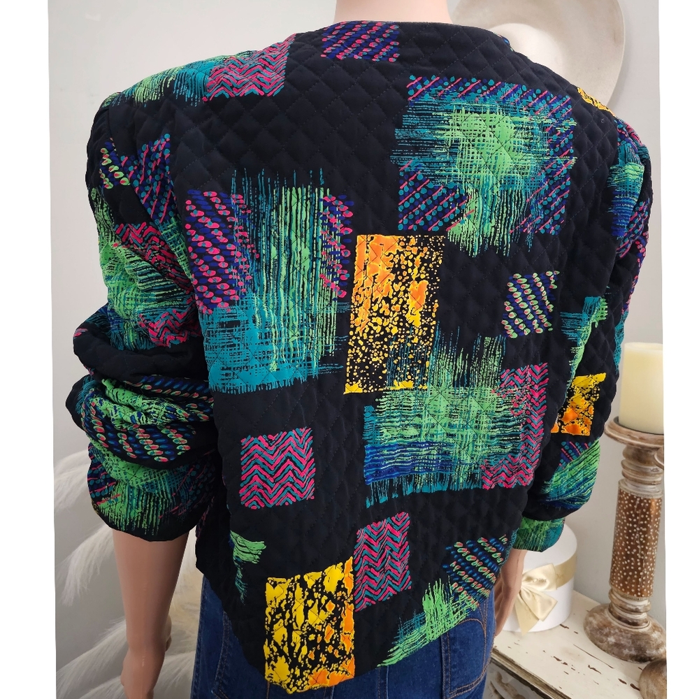 Doncaster Black Multicolored Patch Crop Quilted J… - image 2